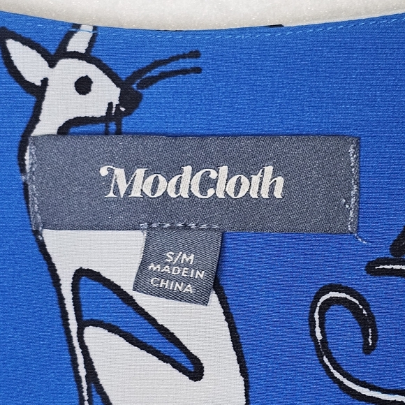 ModCloth Blue Cat Print Open Front Kimono Cardigan S/M - Picture 3 of 10